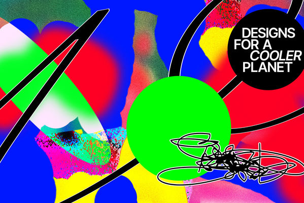 Abstract colourful graphics with Designs for a Cooler Planet logo.