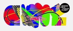 Abstract colourful illustration with Designs for a Cooler Planet logo on top.