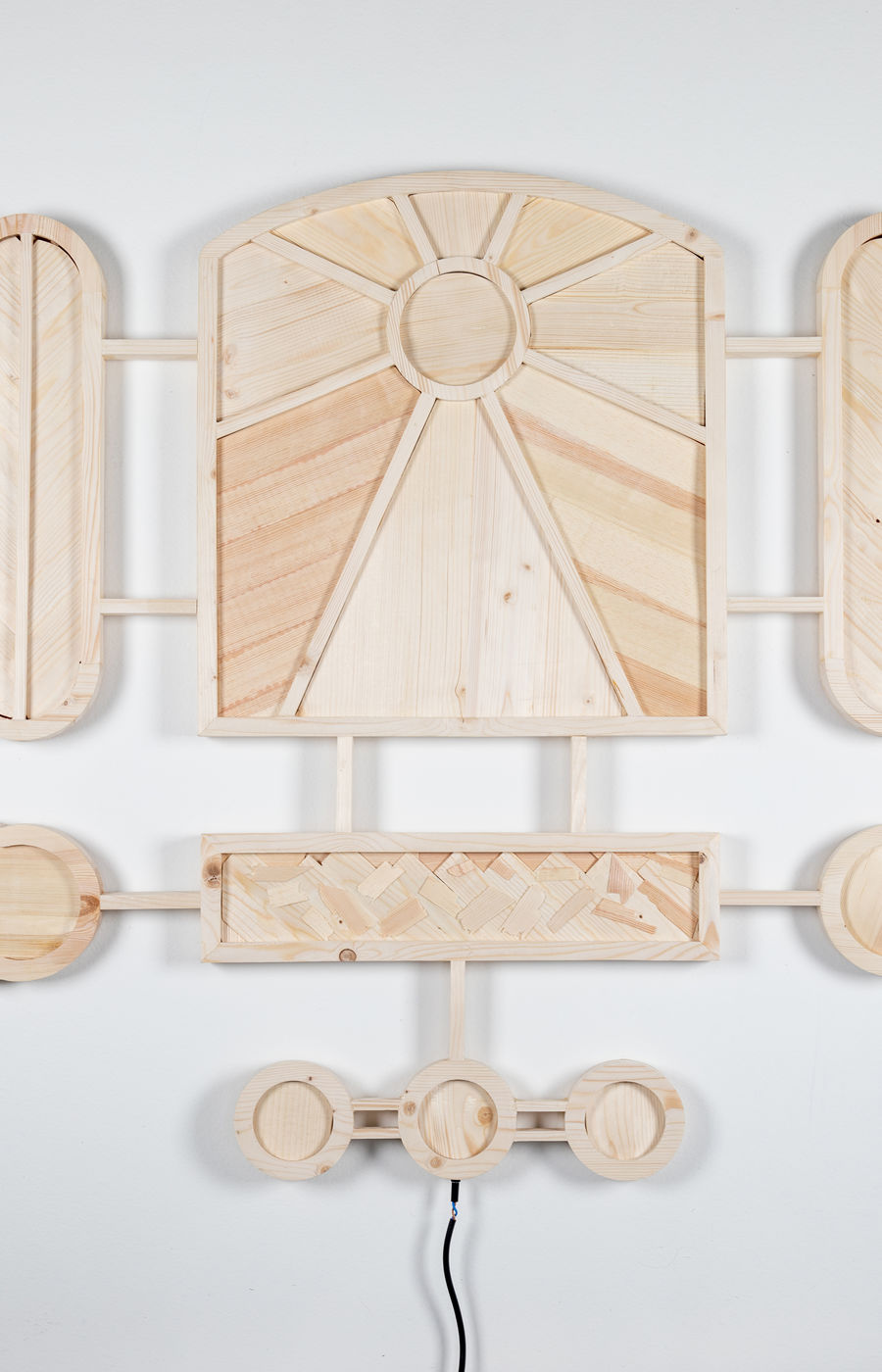 Wood Shrine, wooden light panel, off on a white background.